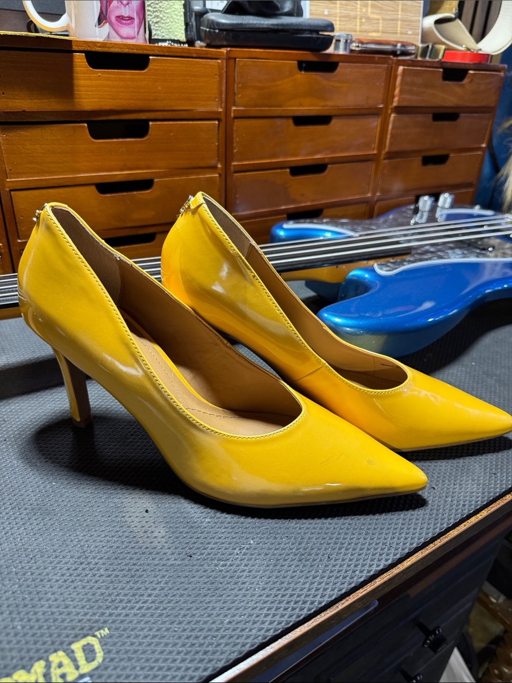 J.Renee Yellow Patent Pointed Toe Pumps